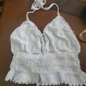 Organic Cotton Collection Chic White Lace Crop Top Sz M